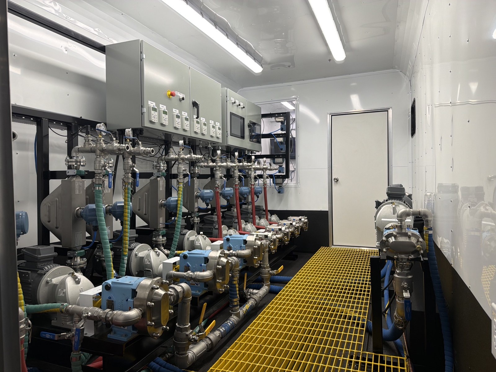 Chemical deck and pumping equipment inside the Matrix Chem Add Trailer