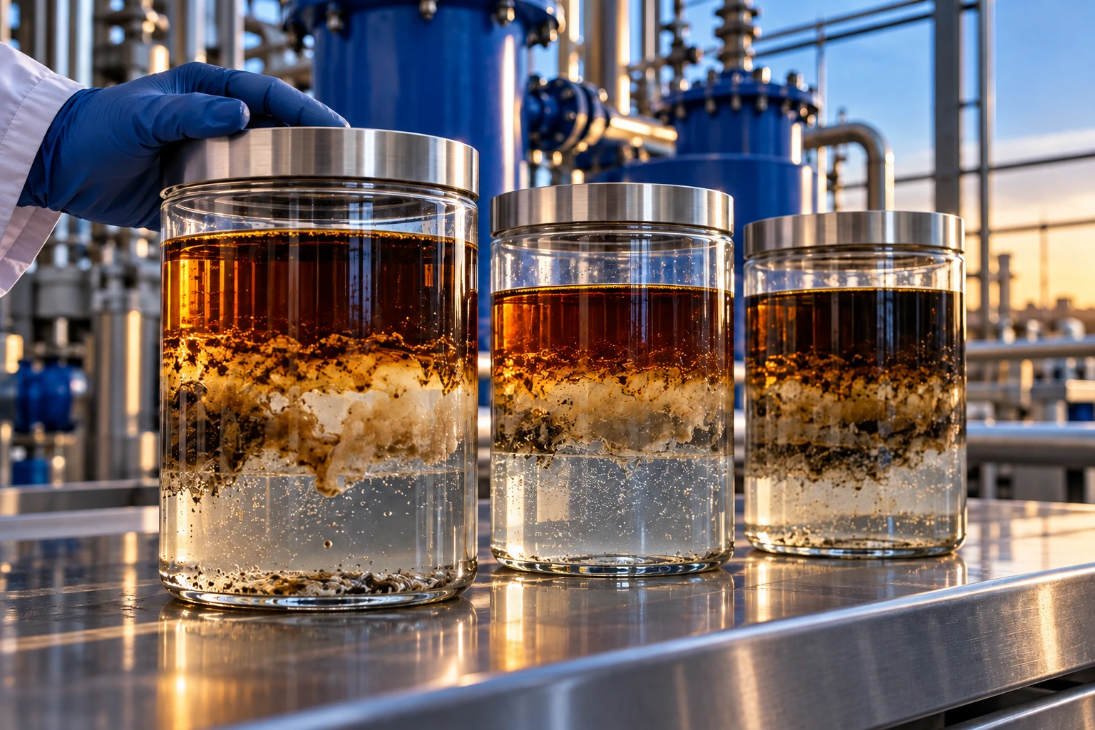 Oil, water, and solids separating in process samples
